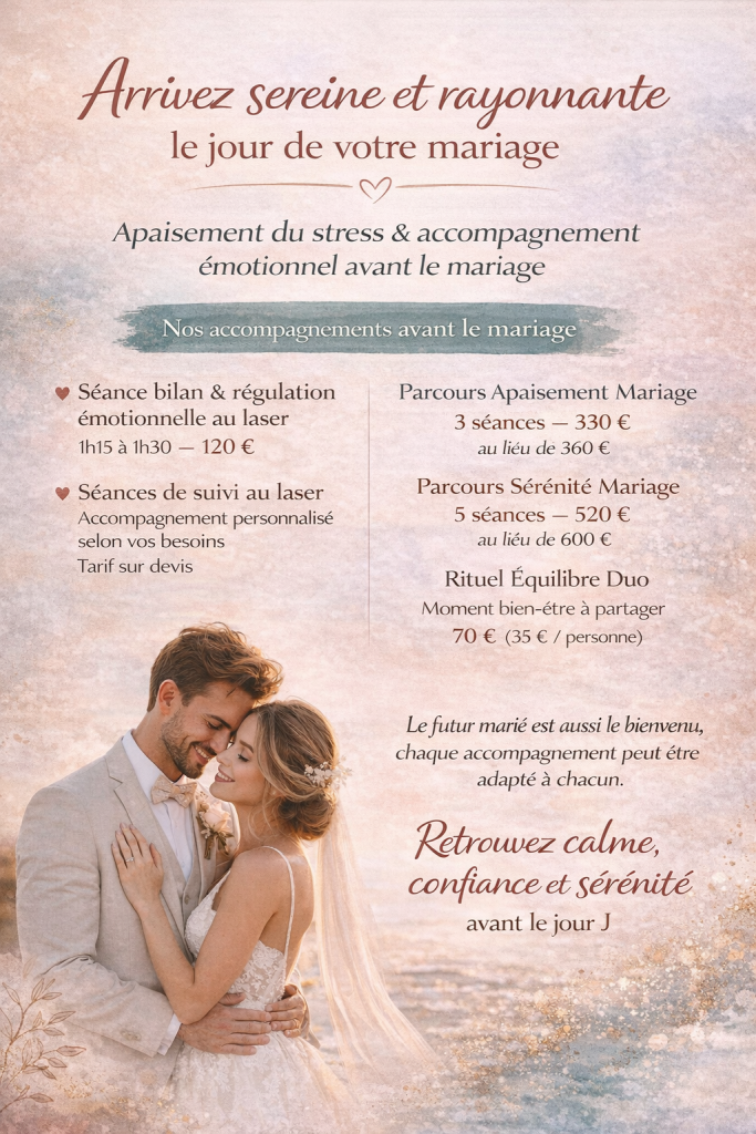 Prestations et tarifs -stress et accompagnement émotionnel mariage – Cabinet OSAMES Venansault Vendée